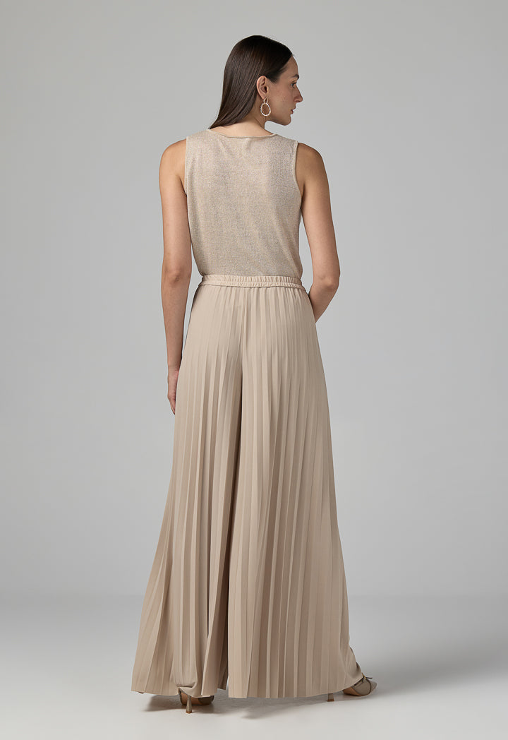 Choice Solid Wide Leg Pleated Trousers Beige