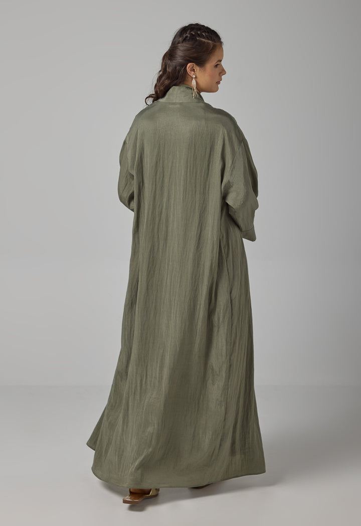 Choice Solid Crinkled Maxi Abaya Olive