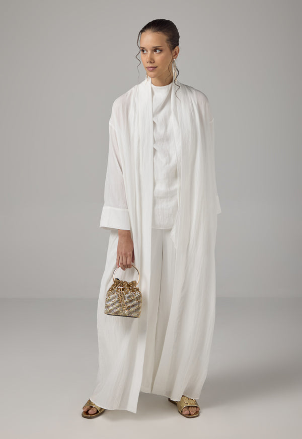 Choice Solid Crinkled Maxi Abaya Off White