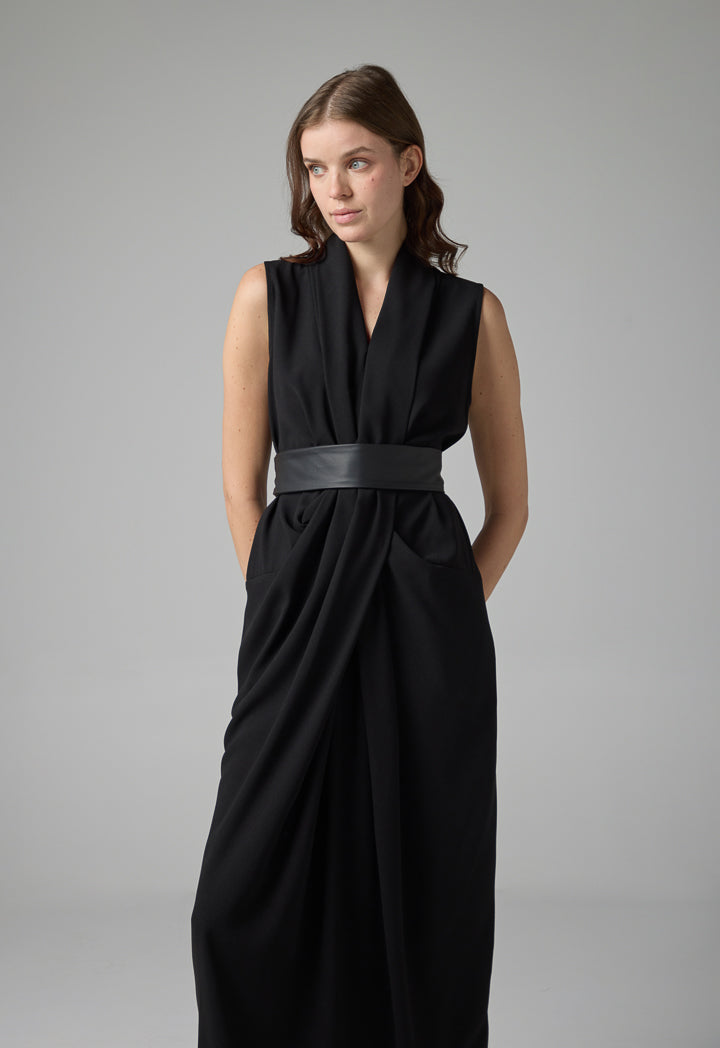 Choice Belted Sleeveless Maxi Dress Black