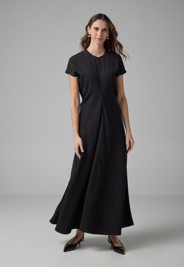 Choice Gathered Waist Flared Dress Black