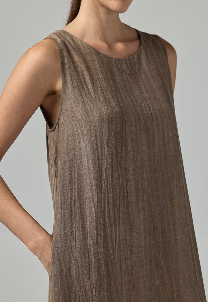 Choice Crinkled Sleeveless Maxi Dress Brown