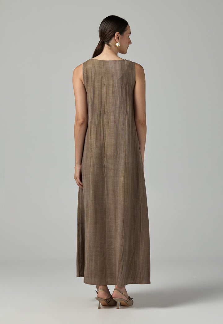 Choice Crinkled Sleeveless Maxi Dress Brown