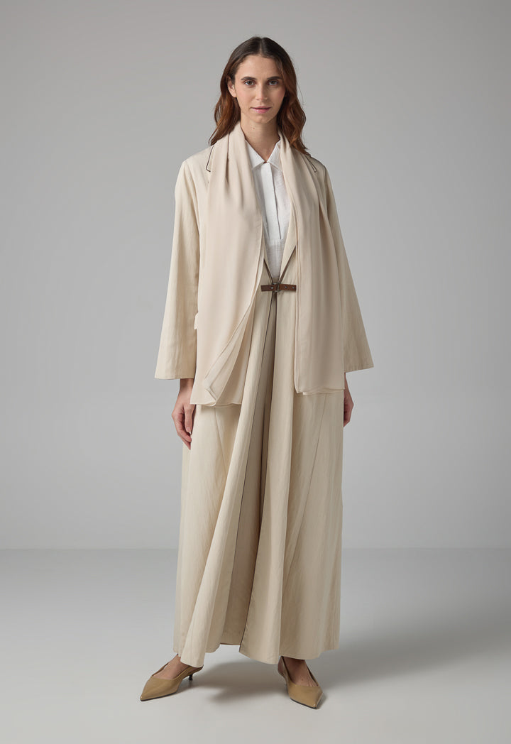 Choice Solid Oversize Maxi Open Abaya With Hijab Beige