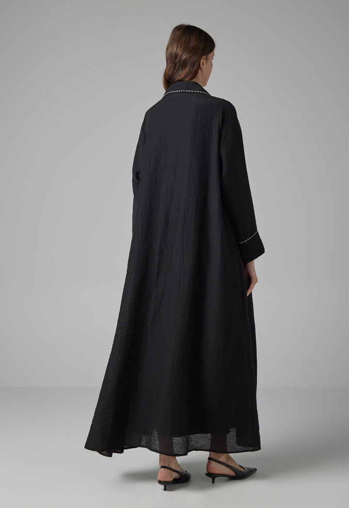 Choice Solid Crinkled Oversized Abaya With Hijab Black