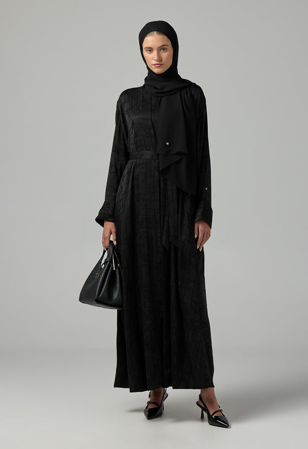 Choice Long Sleeves Belted Abaya With Hijab (2Pcs) Black