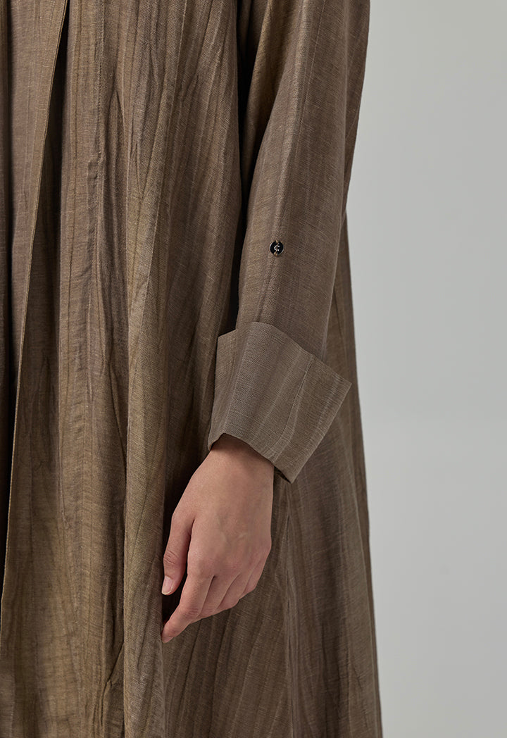 Choice Long Sleeves Crinkled Maxi Open Abaya With Hijab (2Pcs) Brown