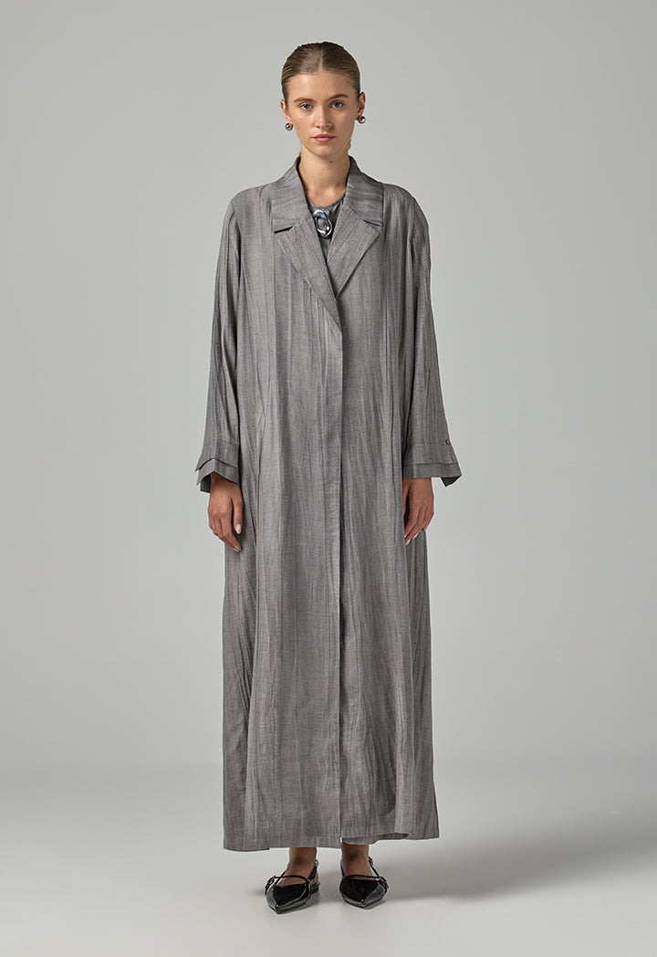 Choice Solid Textured Abaya With Hijab (2Pcs) Grey