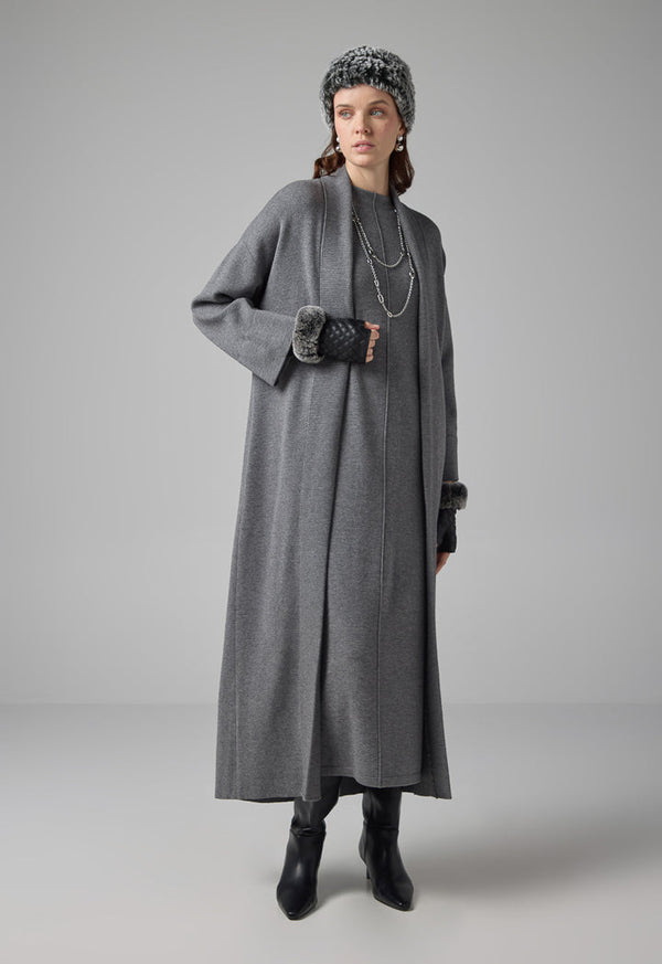 Choice Solid Drop Shoulder Knitted Winter Abaya Silver