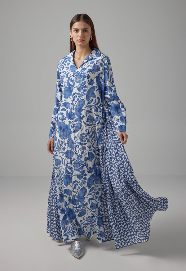 Choice Floral Printed Oversize Flared Dress Blue