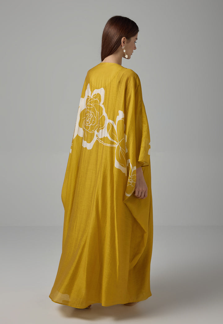 Choice Floral Printed Oversize Maxi Abaya Gold