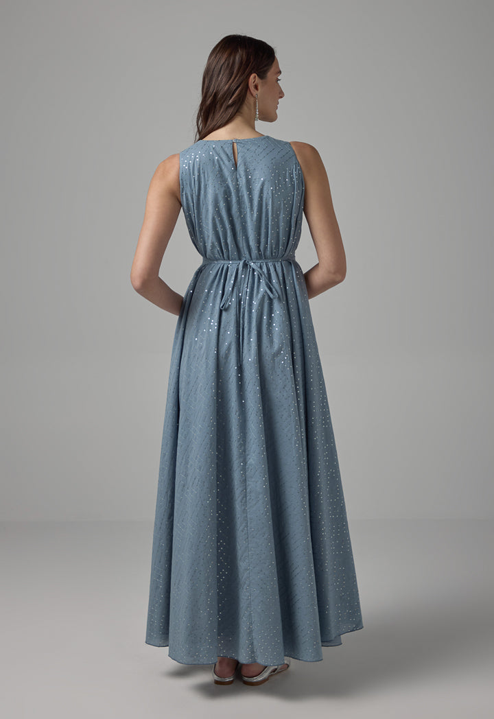 Choice Sequin Embellished Belted Maxi Dress Blue