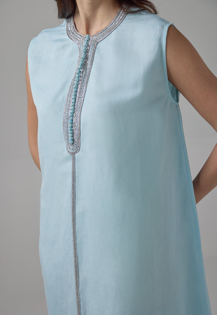 Choice Sleeveless Flared Lurex Kaftan Dress Mint