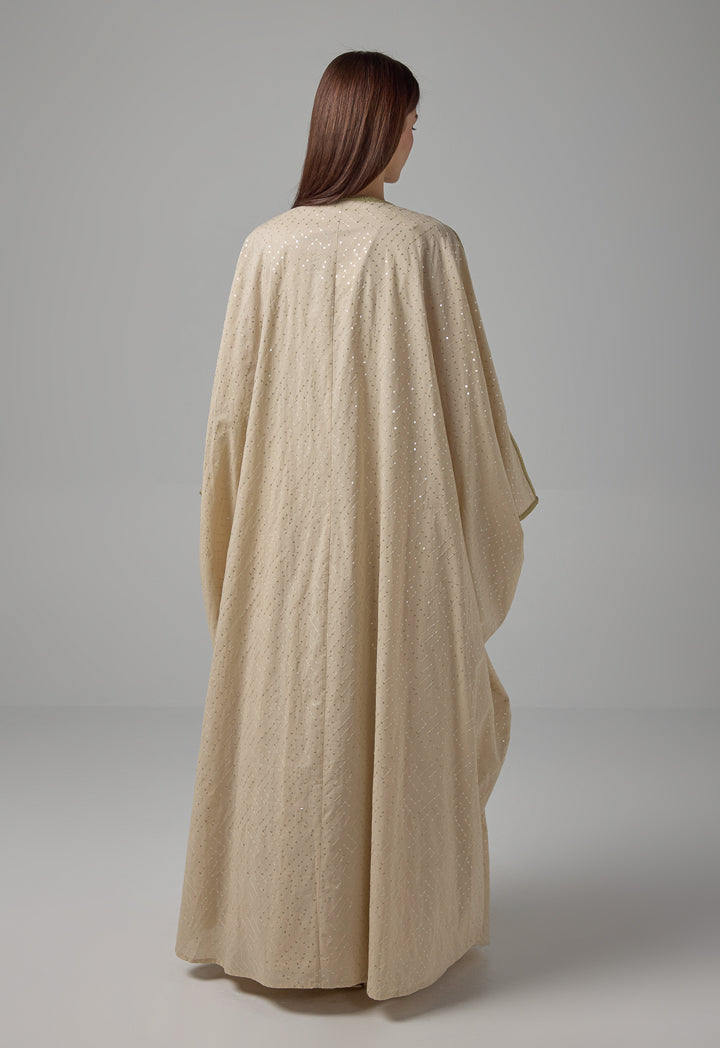 Choice Oversized Belted Sequin Maxi Abaya Beige