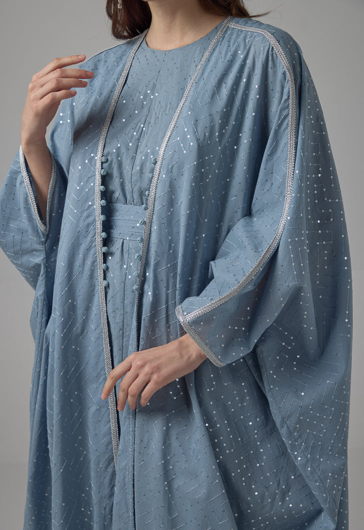 Choice Oversized Belted Sequin Maxi Abaya Blue