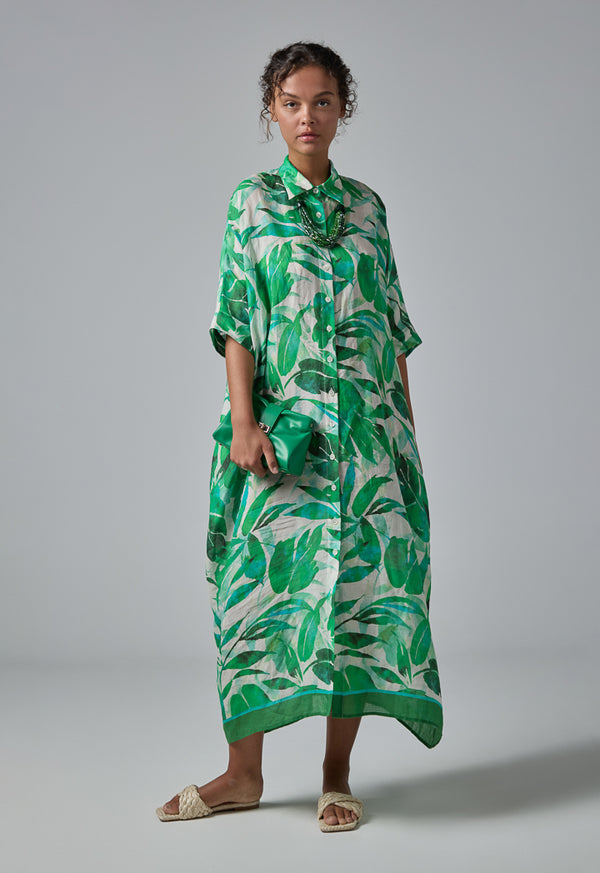 Choice All Over Floral Print Shirt Dress Green