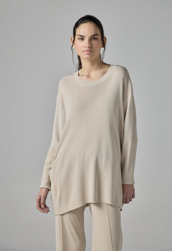 Choice Solid Oversized Knitted Blouse Sand