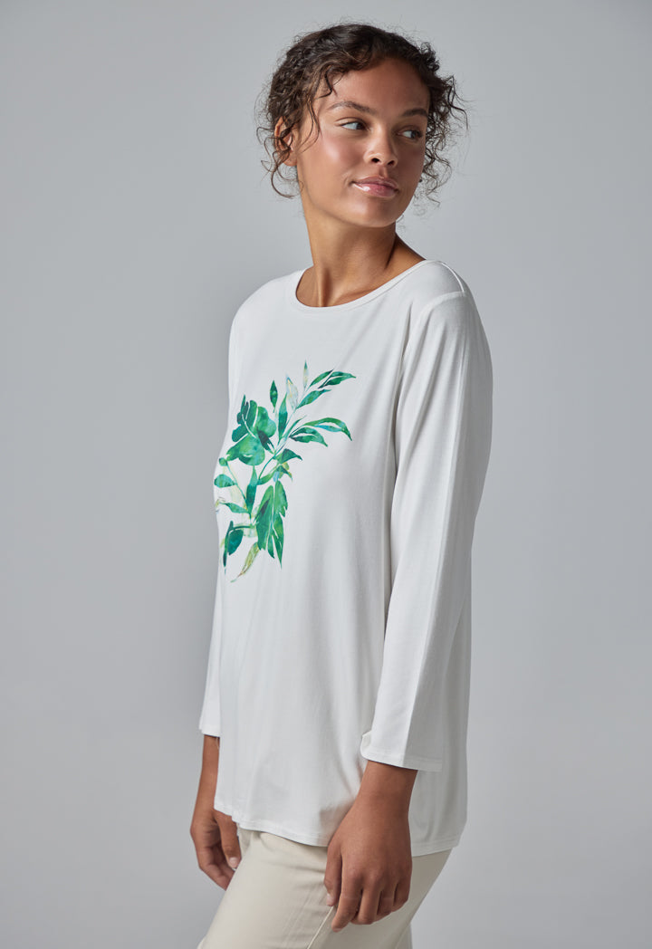 Choice Long Sleeve Printed Motif T-Shirt Off White