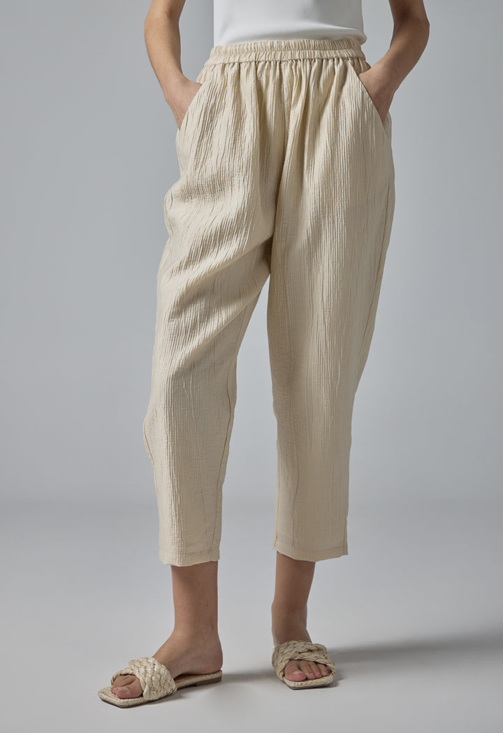 Choice High Waist Elasticated Waistband Pants Beige