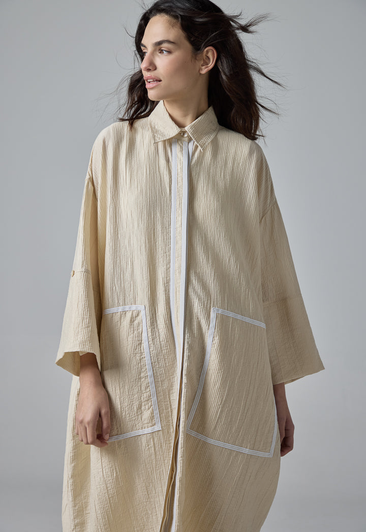Choice Solid Crinkled Drop Shoulder Abaya Beige
