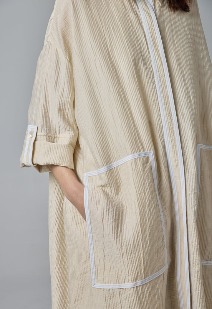 Choice Solid Crinkled Drop Shoulder Abaya Beige