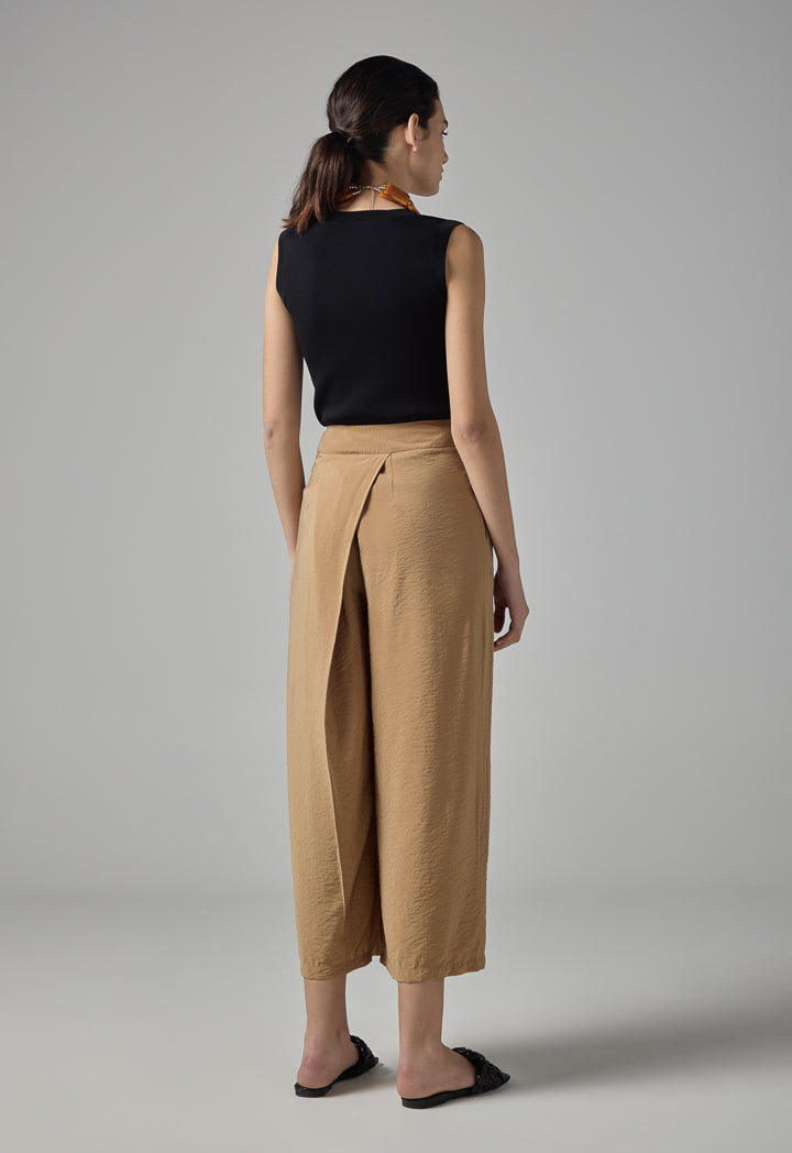 Choice Solid Crinkled Wrap Trousers Brown
