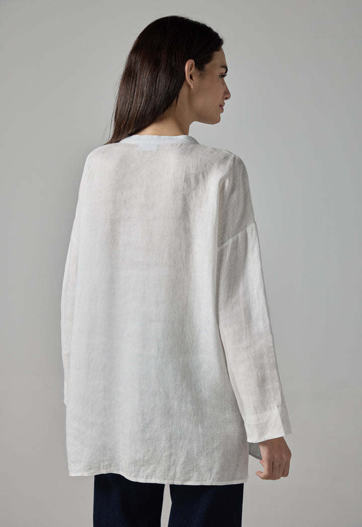 Choice Long Sleeve Printed Linen Shirt Off White