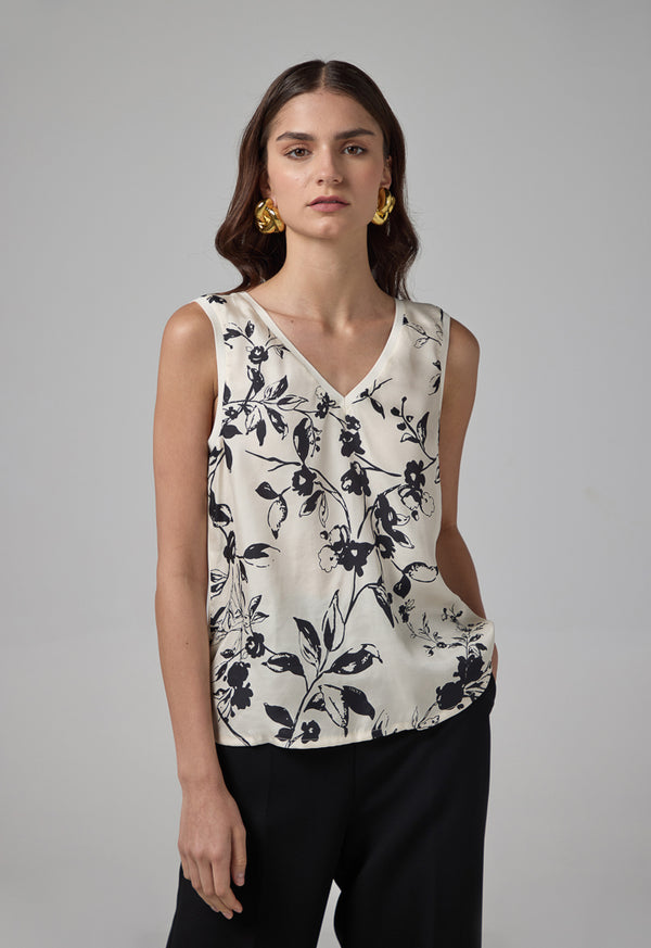 Choice Sleeveless Floral Printed Top Sand