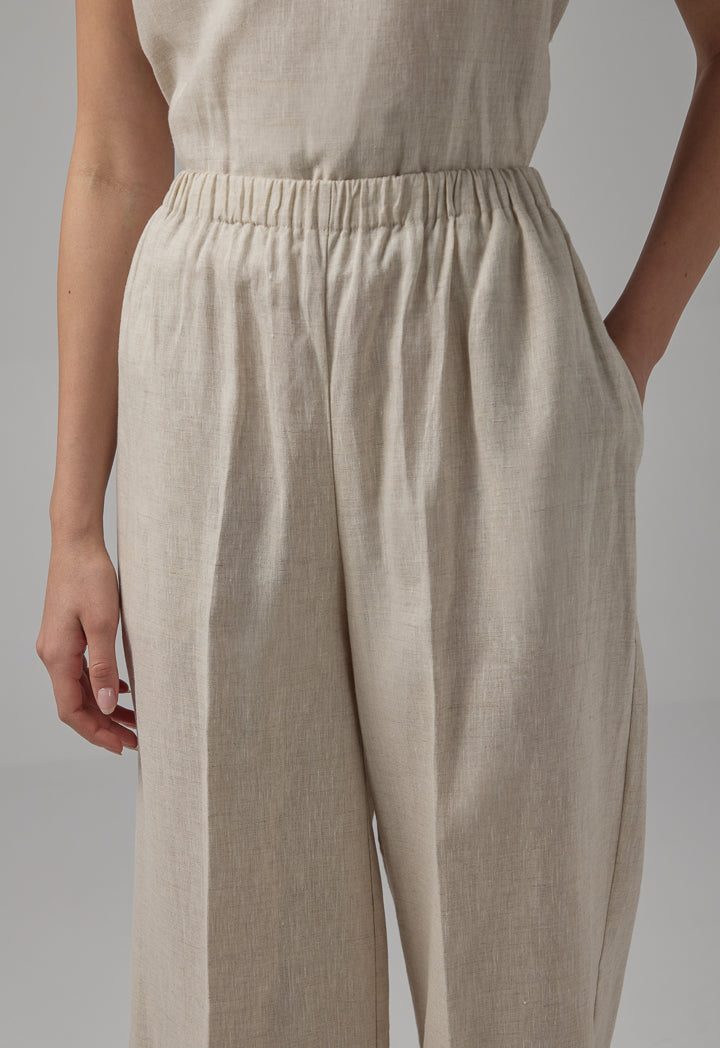 Choice Solid Linen Wide Leg Trousers Beige