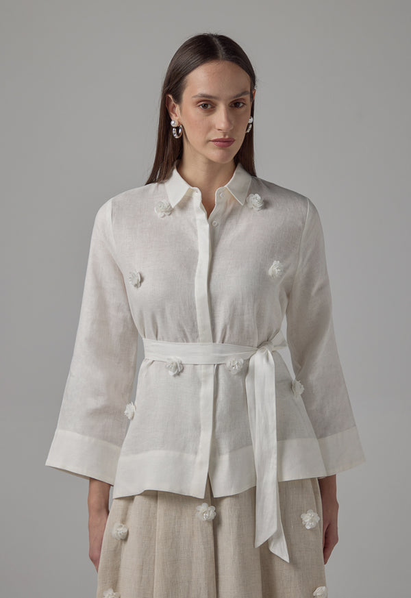 Choice Long Sleeve Linen Shirt Off White