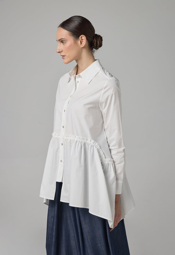 Choice Asymmetrical Hem Ruffle Shirt White