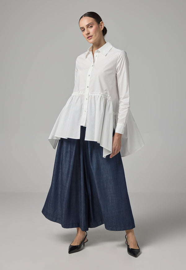 Choice Asymmetrical Hem Ruffle Shirt White