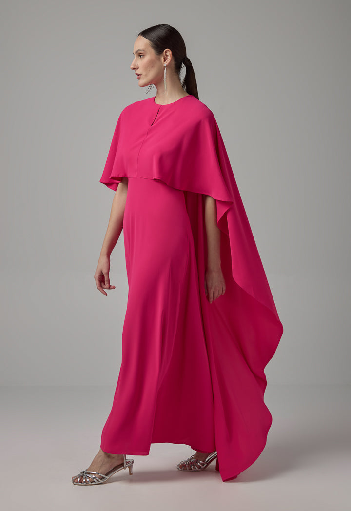 Choice Cape Details Maxi Dress Fuchsia