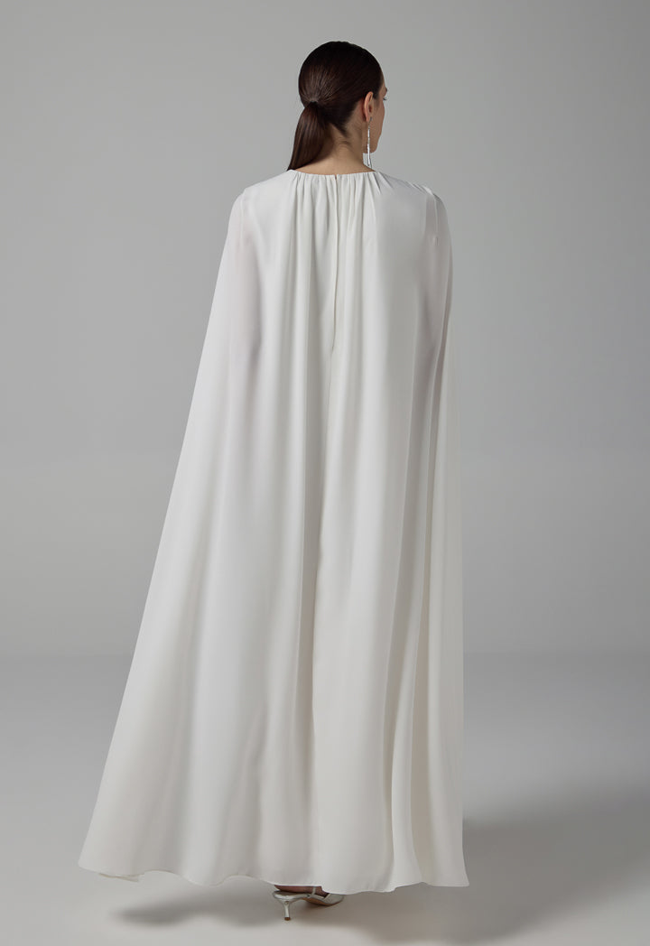 Choice Pleated Flared Maxi Dress  Off White