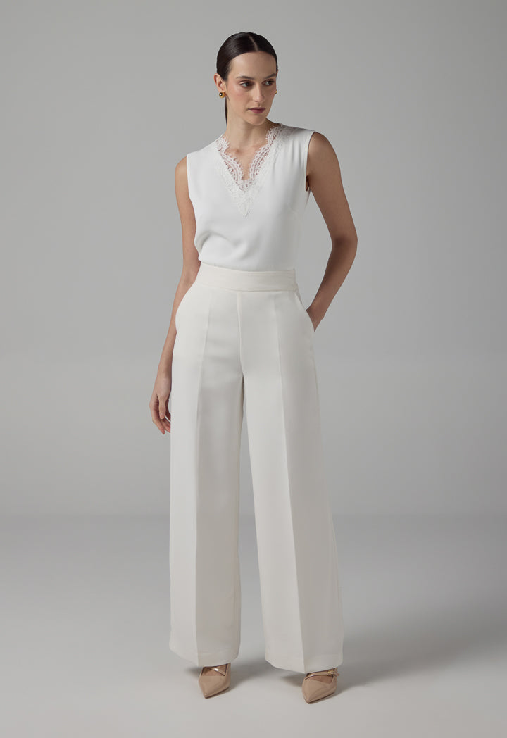 Choice Wide Leg High-Waist Basic Trousers Off White