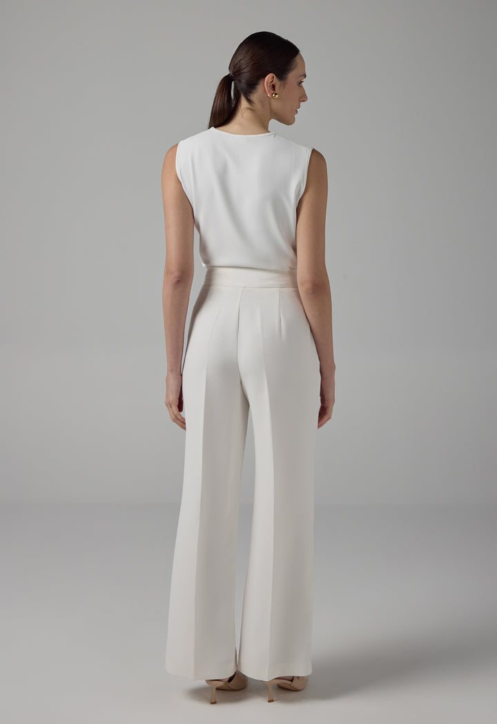 Choice Wide Leg High-Waist Basic Trousers Off White