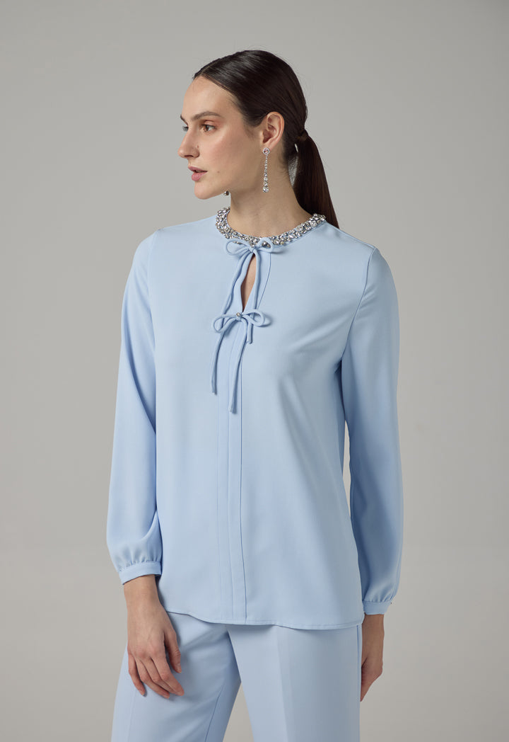 Choice Crystal Embellished Bow-Detail Blouse Blue