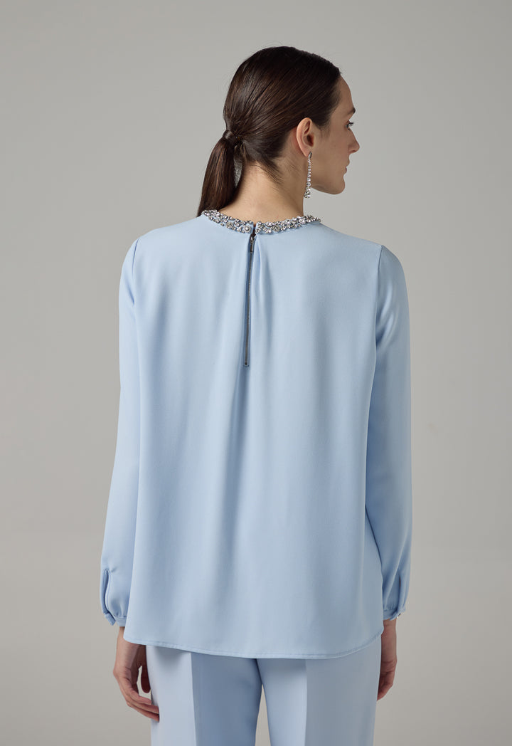 Choice Crystal Embellished Bow-Detail Blouse Blue