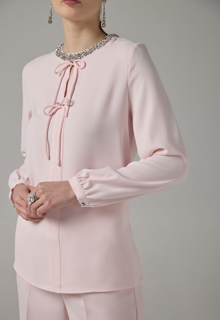 Choice Crystal Embellished Bow-Detail Blouse Pink