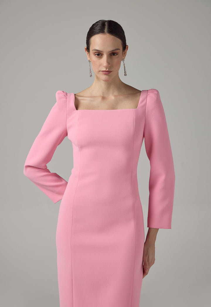 Choice Puff Sleeves Midi Dress  Pink