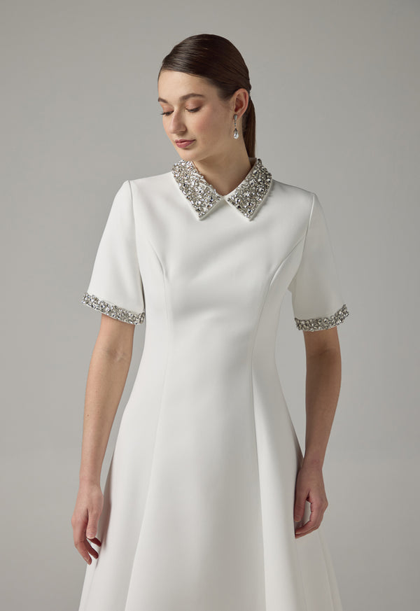 Choice Short Sleeves Midi Dress Off White