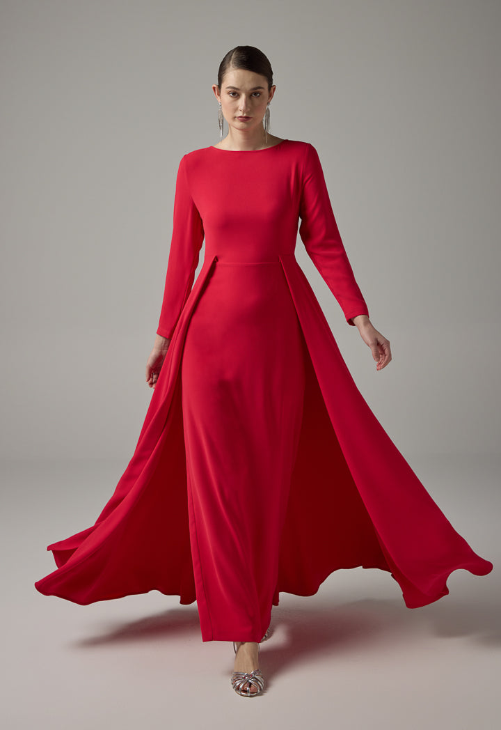 Choice Solid Overlay Maxi Dress Red