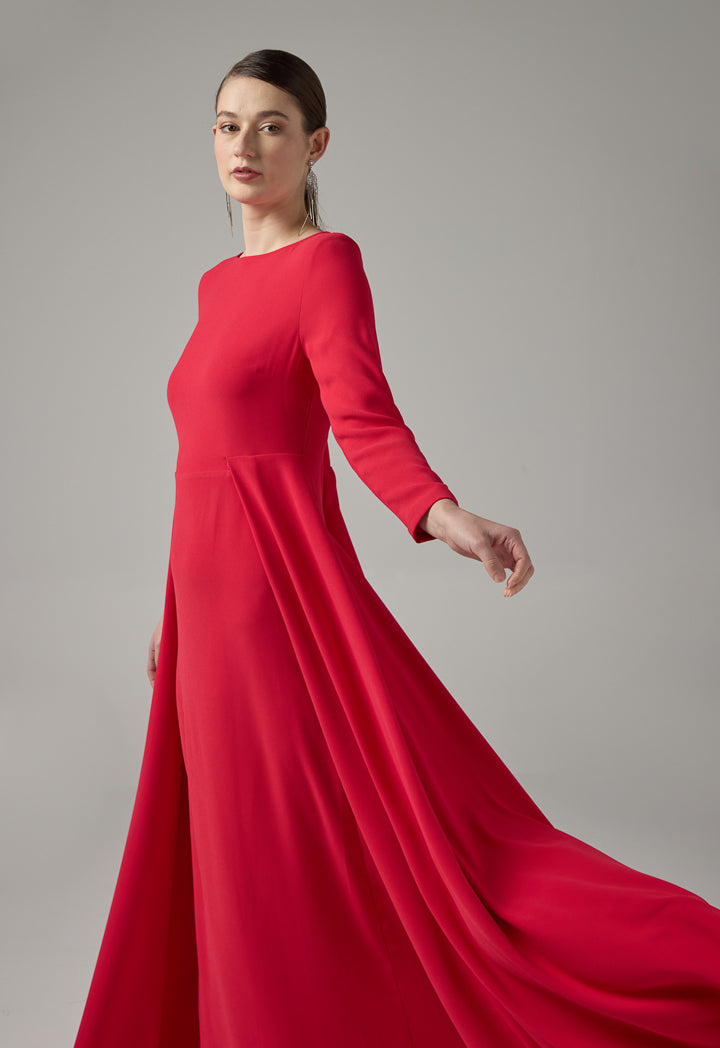 Choice Solid Overlay Maxi Dress Red