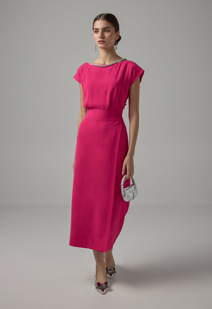 Choice Crystal Embellished Sleeveless Midi Dress Fuchsia