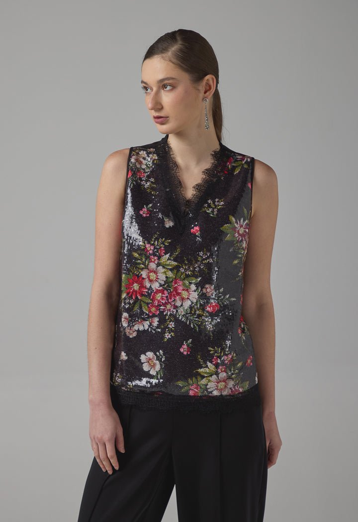 Choice Sequins Sleeveless V-Neck Top Multi Color