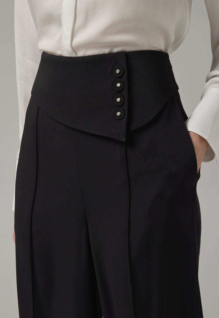 Choice Pin Tuck Wide Leg Basic Trousers Black