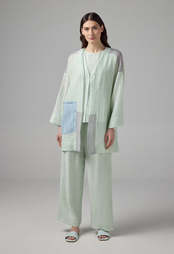 Choice Color Block Textured Jacket Mint