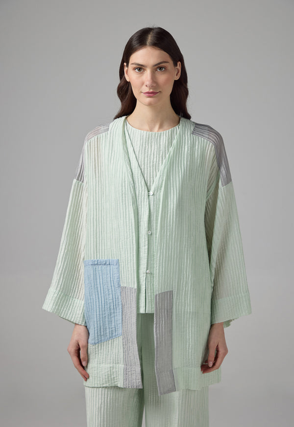 Choice Color Block Textured Jacket Mint