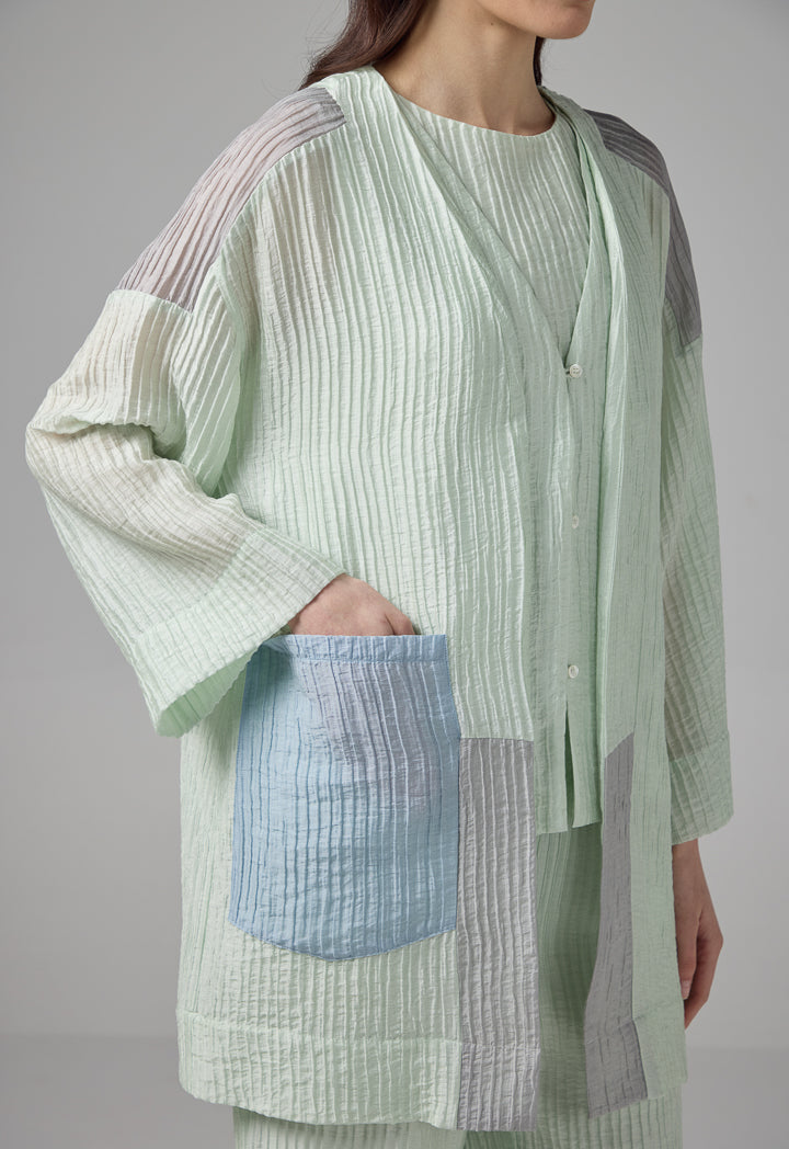 Choice Color Block Textured Jacket Mint
