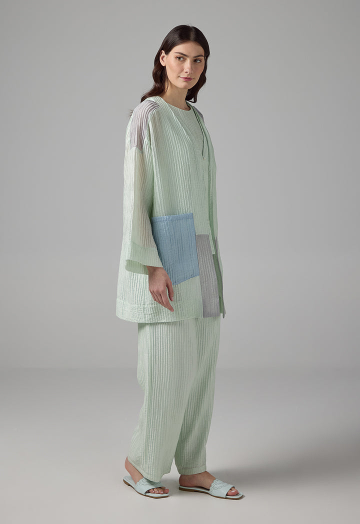 Choice Color Block Textured Jacket Mint
